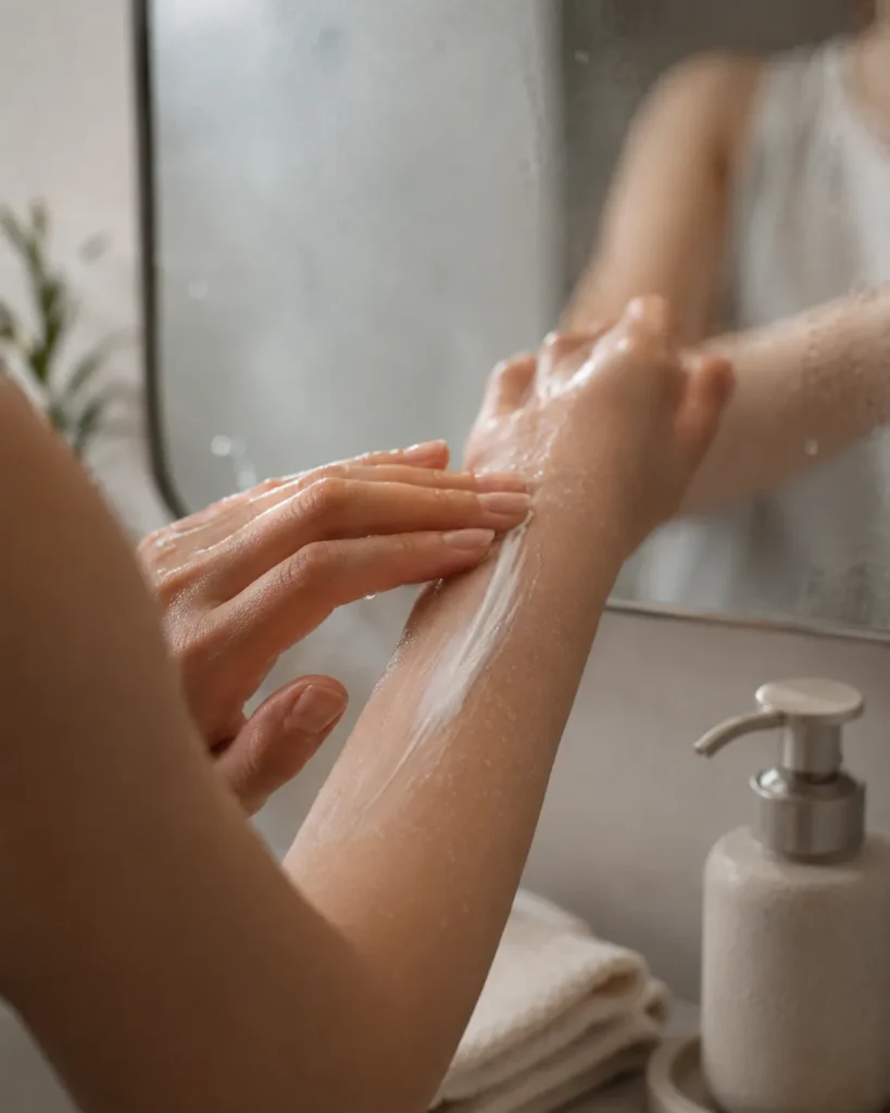11 Budget-Friendly Skin Care Swaps for Dry Winter Skin 6 Applying Lotion on Damp Skin