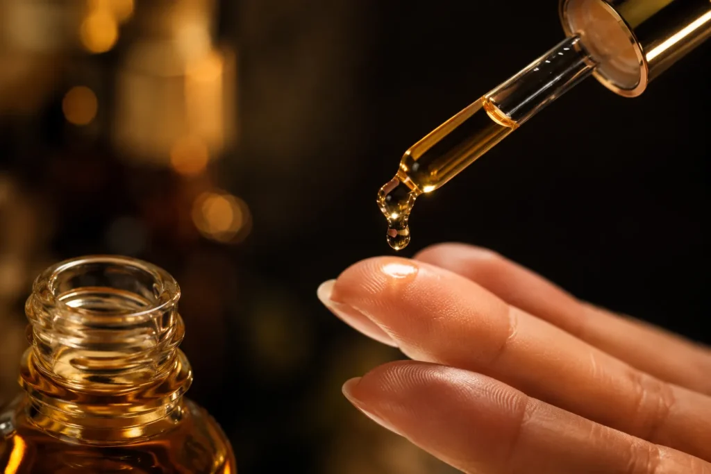 11 Healthy Skin Care Essentials for Glowing Skin 5 Applying face oil drops for extra nourishment at night"