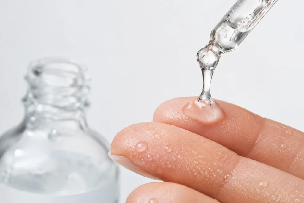 11 Healthy Skin Care Essentials for Glowing Skin 9 Applying hyaluronic acid serum to damp skin for deep hydration"