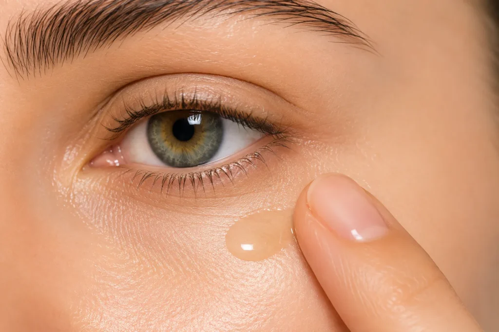 12 Jojoba Oil Benefits for Healthy Glowing Skin 9 Applying a small drop of jojoba oil under the eyes for hydration