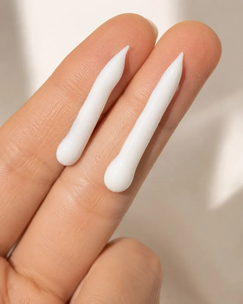 11 La Roche Posay Sunscreen Tips for a Healthy Glow 3 Two finger lengths of sunscreen measured on a hand for proper application