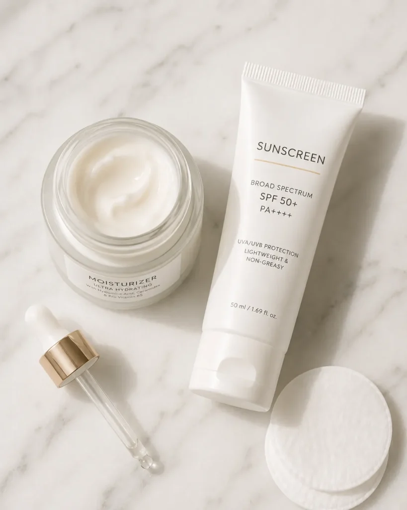 11 La Roche Posay Sunscreen Tips for a Healthy Glow 5 Moisturizer and sunscreen bottles placed side by side on a marble surface