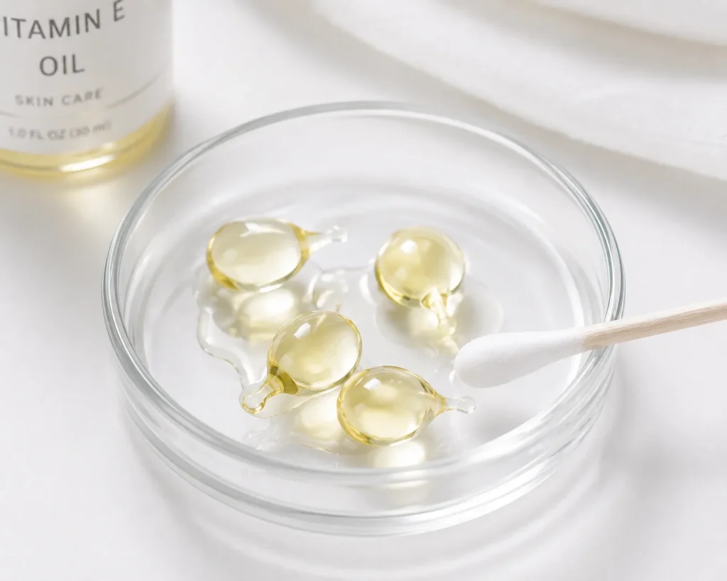 10 Lip Moisturizer Favorites for Everyday Beauty 11 Vitamin E oil capsules in a glass dish for targeted lip repair