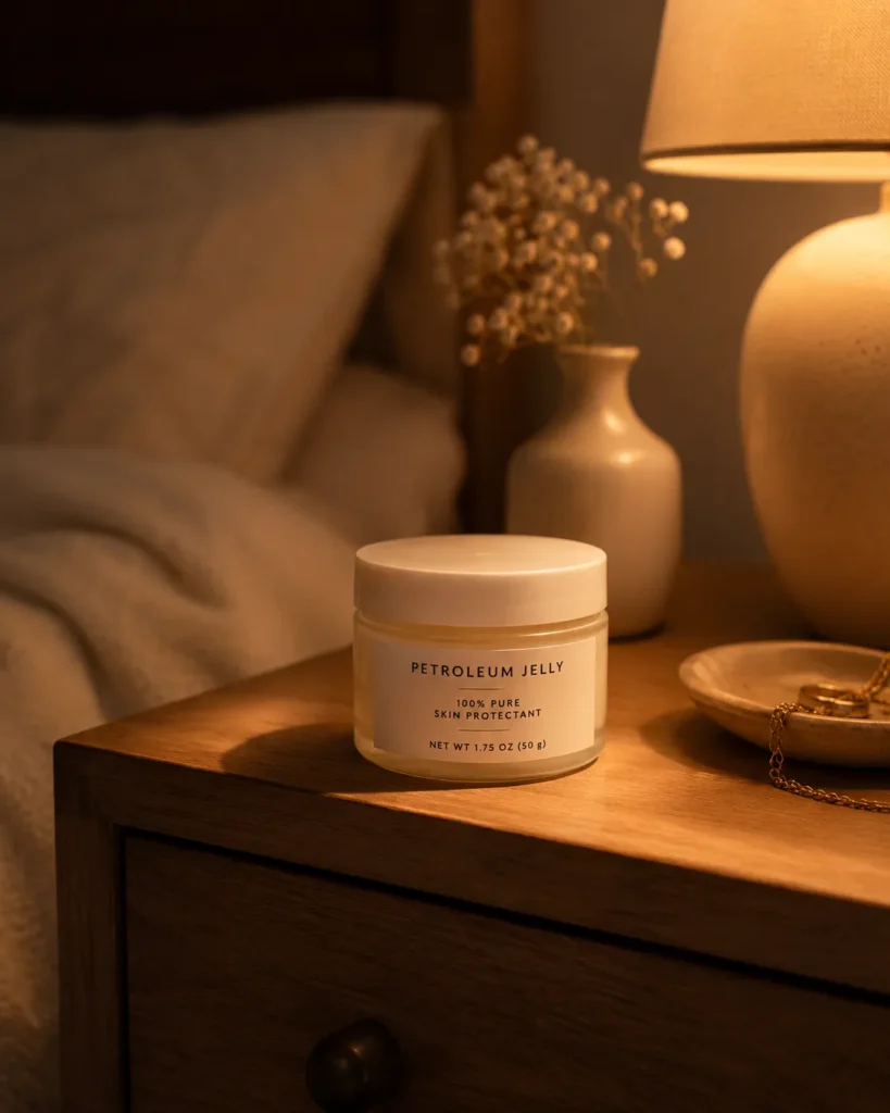 11 Budget-Friendly Skin Care Swaps for Dry Winter Skin 4 Petroleum Jelly Jar