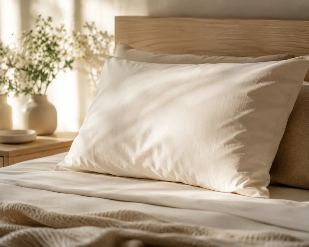 12 Sensitive Skin Care Steps for a Fresh Glow 11 Clean cotton pillowcase on a neatly made bed to reduce nighttime skin irritation"