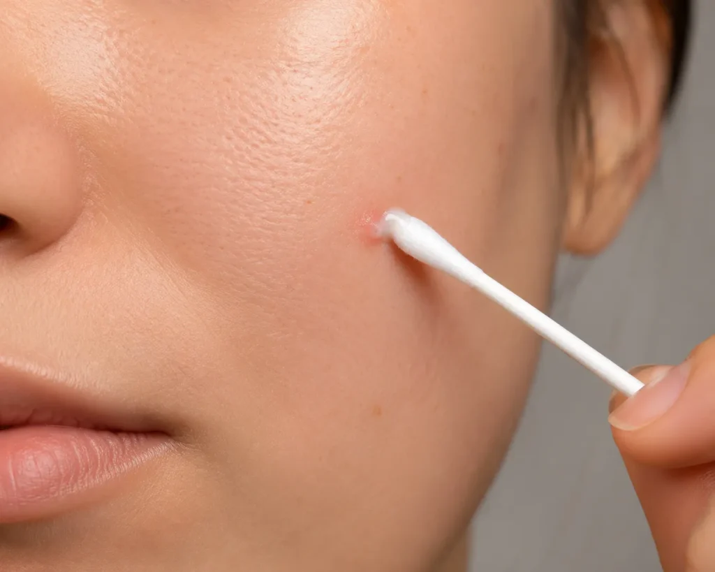 12 Skin Concern Secrets for a Healthy Glow 11 Cotton swab applying targeted spot treatment to a single blemish