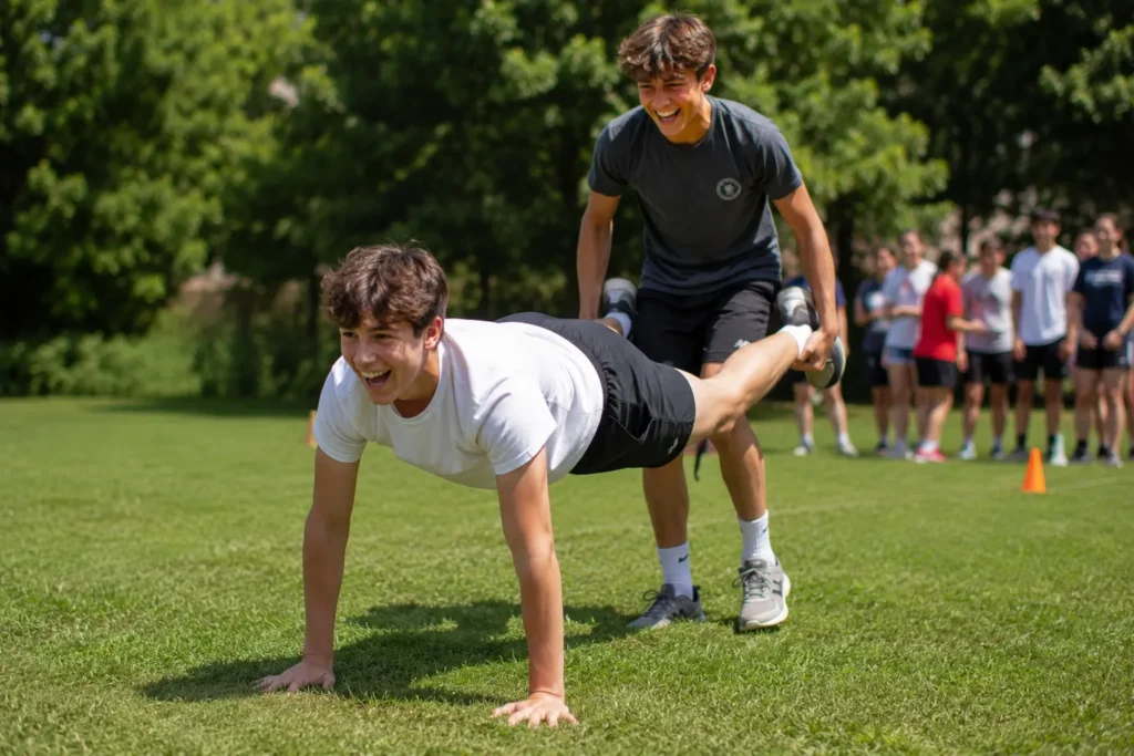 10 Sports Day Games Everyone Will Absolutely Love 9 Teens playing wheelbarrow race game on grass