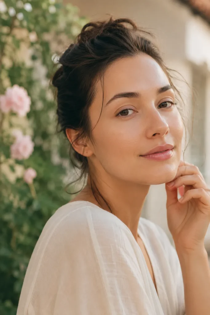 14 Sun Cream Benefits for Beautiful, Healthy Skin 6 Soft focus photo of a woman's calm, non irritated complexion outdoors