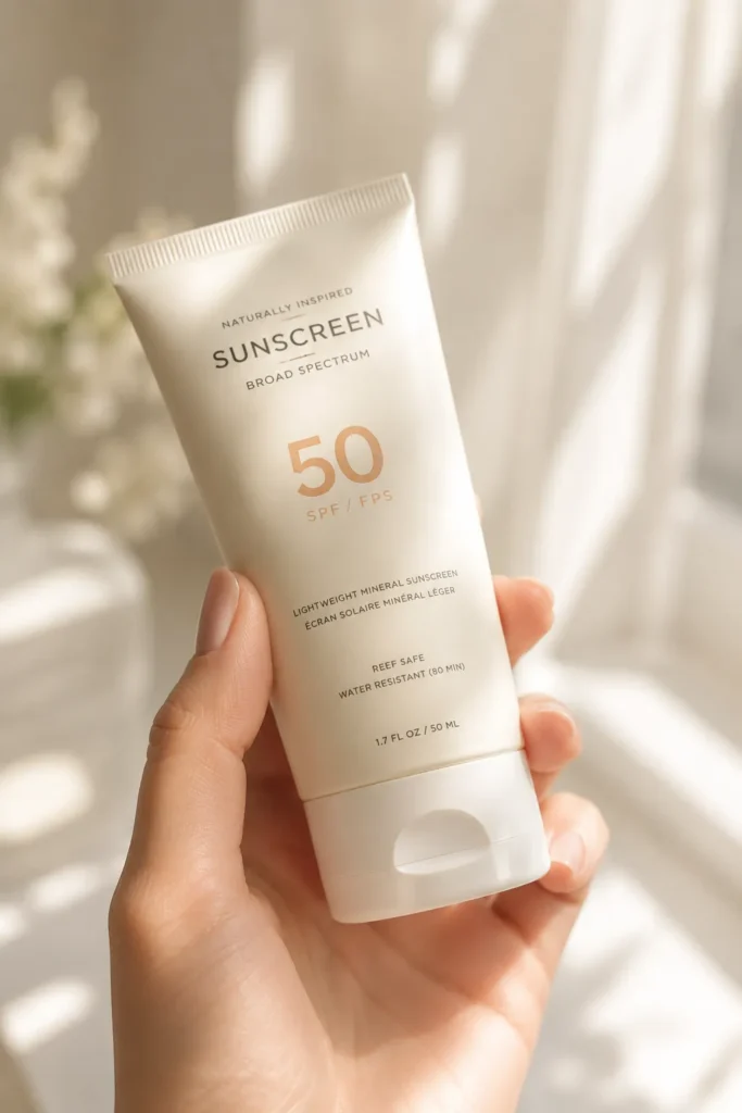 10 Easy Sun Protection Steps for Daily Skincare 5 Hand holding a broad spectrum sunscreen bottle near a sunlit window