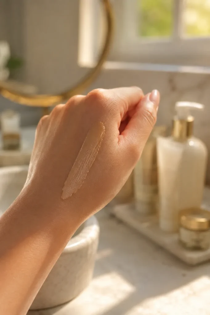 10 Sunscreen Aesthetic Essentials for a Daily Glow 3 Tinted sunscreen swatch on hand showing natural glow finish