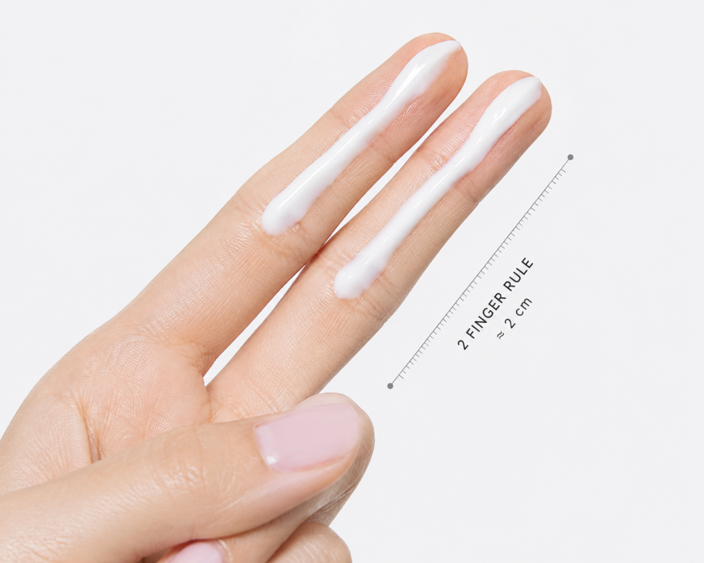 11 Sunscreen Ideas for Effortless Daily Sun Protection 4 Two finger rule showing the correct amount of sunscreen to apply