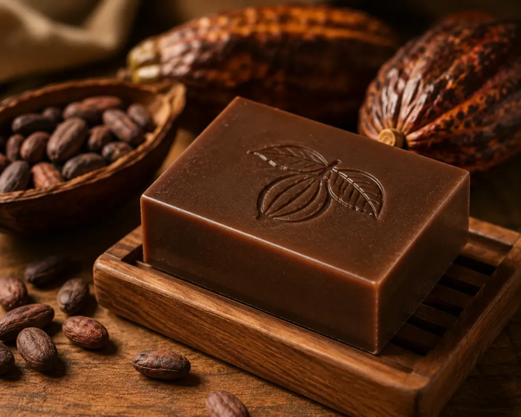 10 Best Soap for Dry Skin That Feels Soft All Day 8 Cocoa butter soap bar with cocoa pods, rich moisturizing soap for winter dry skin