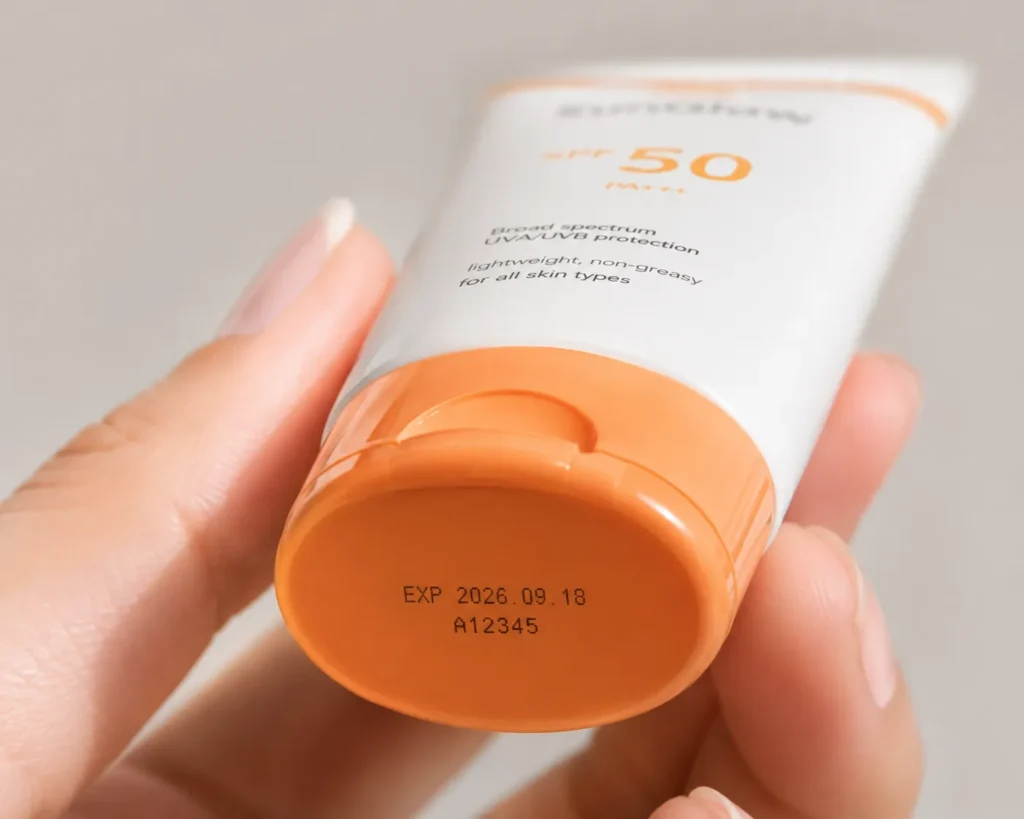 11 La Roche Posay Sunscreen Tips for a Healthy Glow 12 Hand checking the expiration date on the bottom of a sunscreen tube