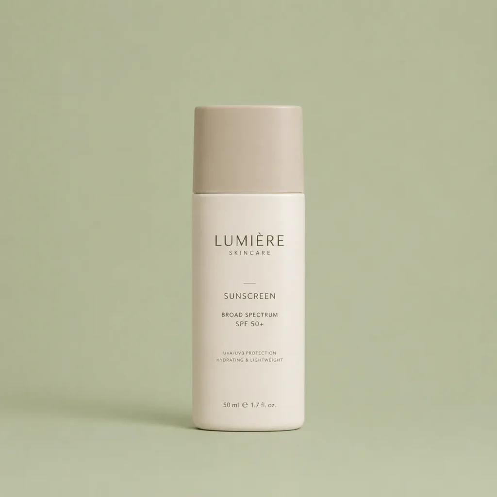 10 Sunscreen Ads Every Beauty Fan Will Love 10 Minimalist sunscreen bottle centered on a soft sage green background