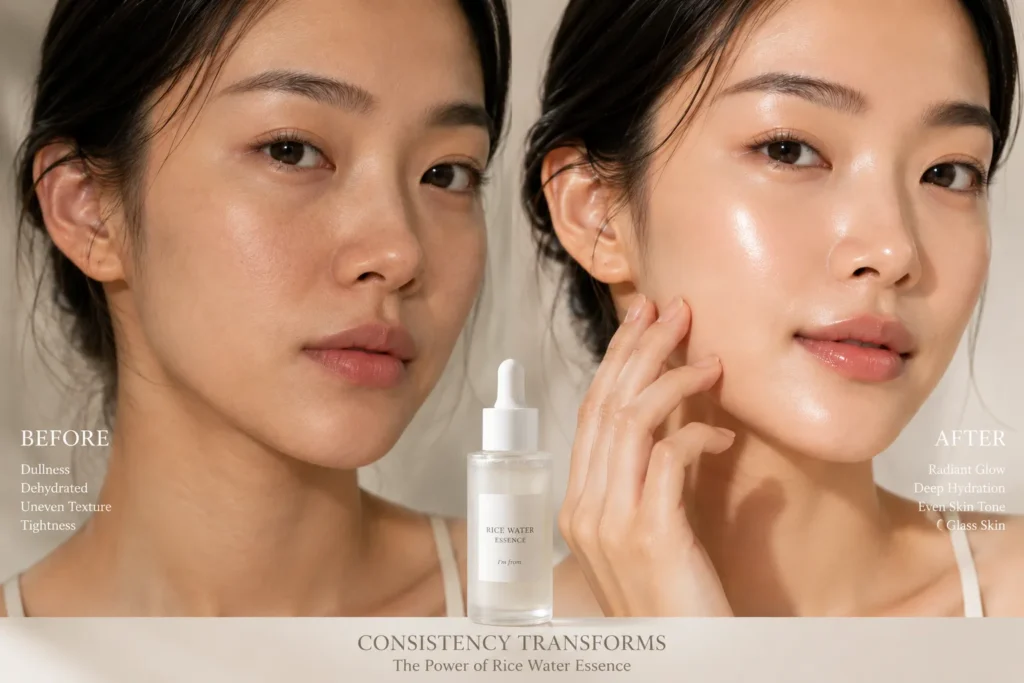 10 Essence Choices for Brighter Skin Fast 8 Before and after results using rice water essence.