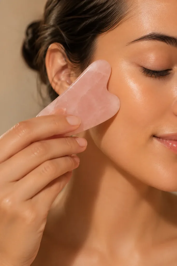 10 Beauty Face Secrets for Naturally Radiant Skin 6 : Gua sha facial massage technique for reducing tension and improving glow