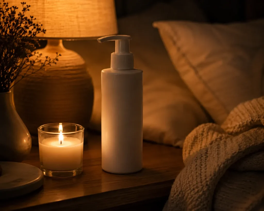 10 Best Lotion Picks for Soft and Nourished Skin 7 Overnight repair lotion styled on nightstand for nighttime skin care routine