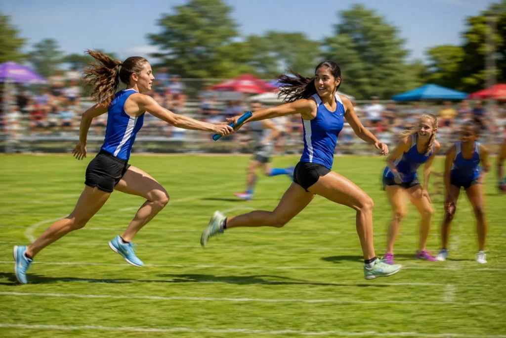 10 Sports Day Games Everyone Will Absolutely Love 8 Runners passing a baton during outdoor relay race