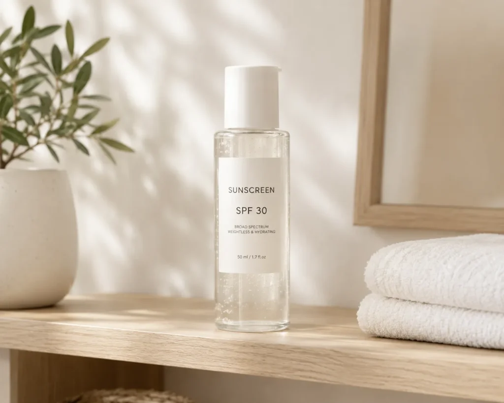 10 Sunscreen Aesthetic Essentials for a Daily Glow 4 SPF 30 sunscreen bottle representing daily broad spectrum sun protection