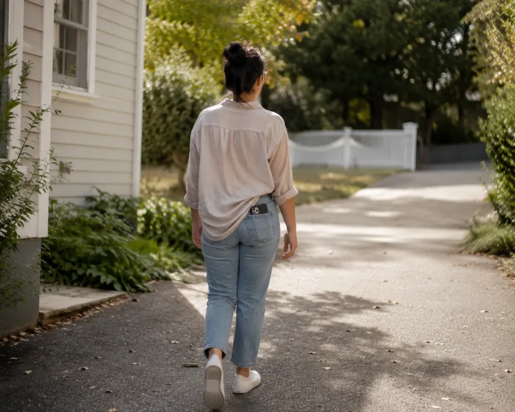 10 Outdoor Activities to Refresh Your Mind Daily 8 Woman walking down a quiet driveway with relaxed shoulders after a stressful moment