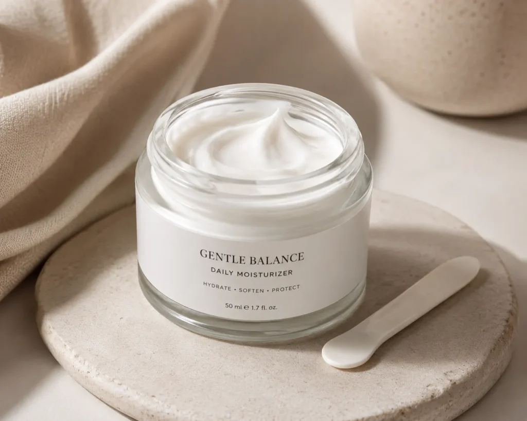 12 Sensitive Skin Care Steps for a Fresh Glow 6 Ceramide moisturizer jar with a small spatula for sensitive skin barrier repair"