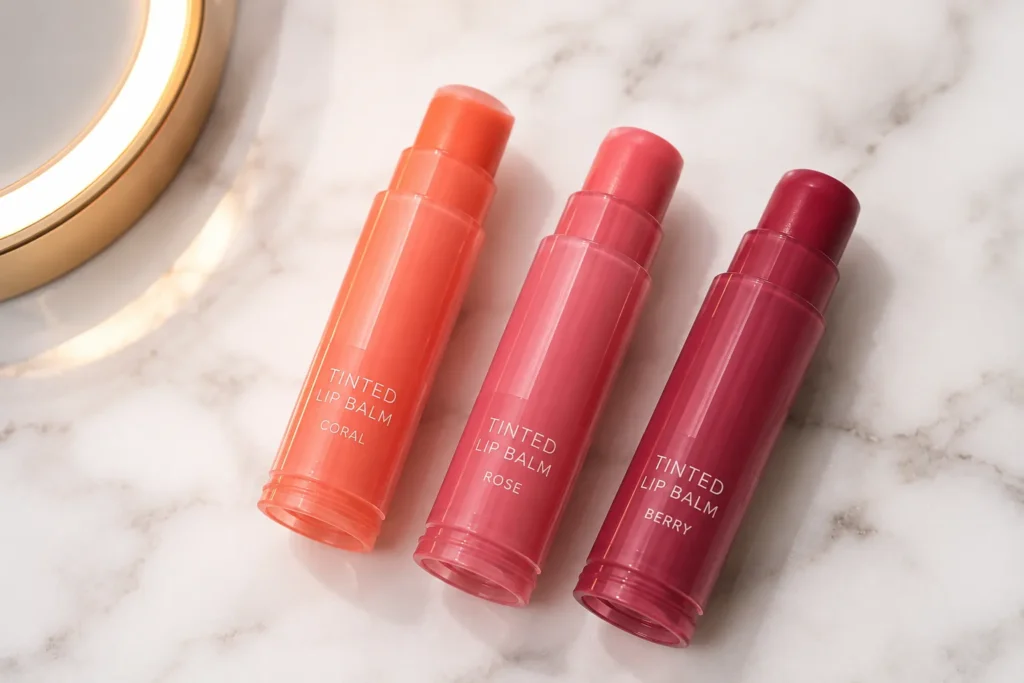 10 Lip Moisturizer Favorites for Everyday Beauty 6 Three tinted lip balms in different shades for color plus hydration