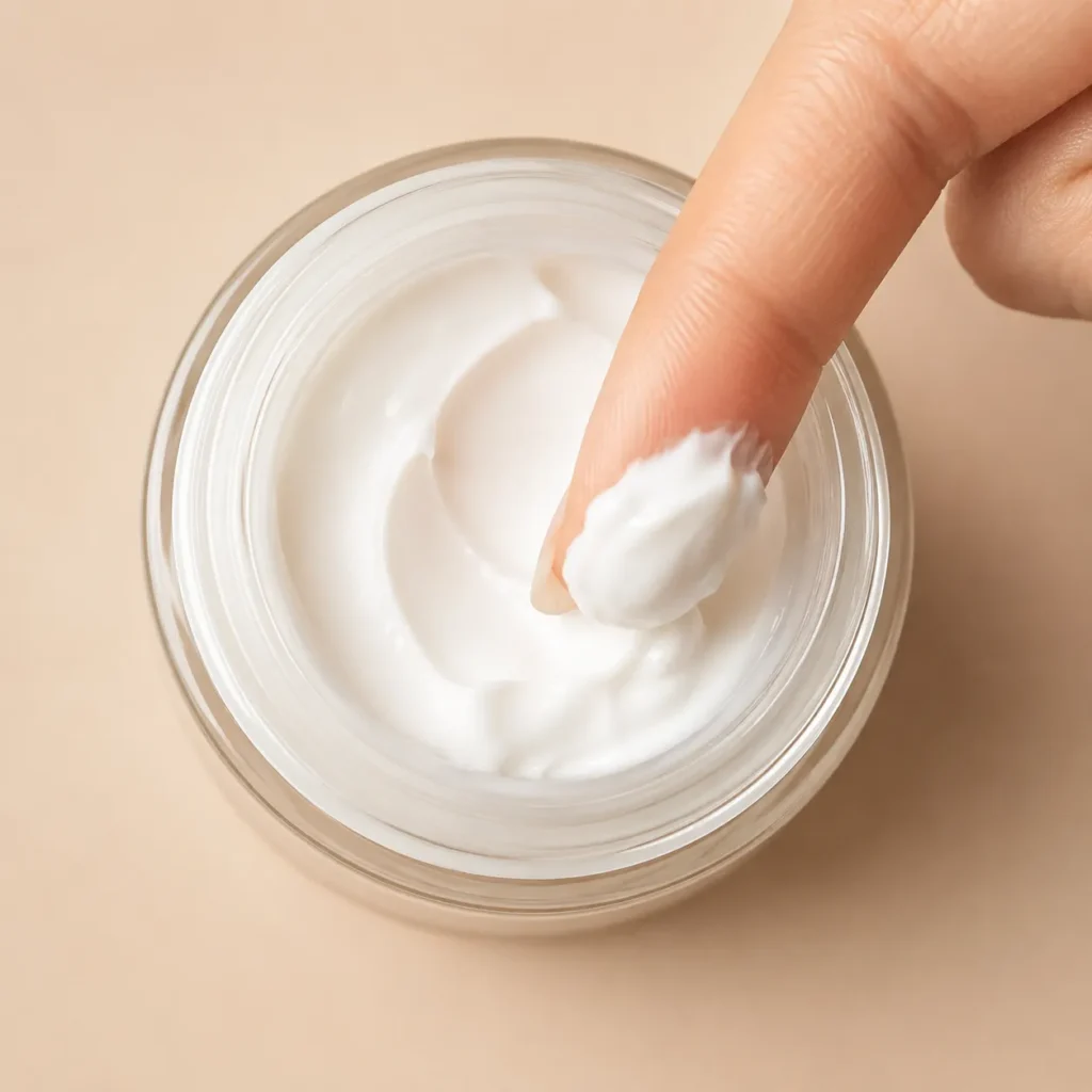 11 Healthy Skin Care Essentials for Glowing Skin 4 Scooping moisturizer from jar for hydrated healthy skin"