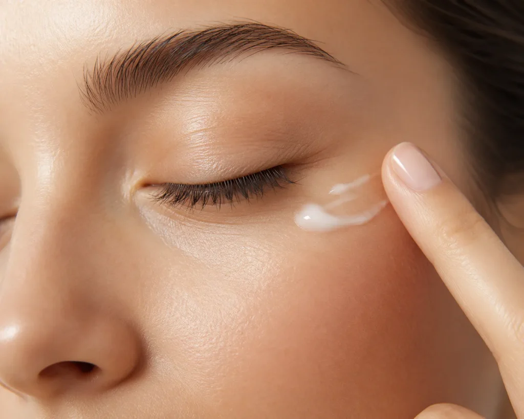 11 Healthy Skin Care Essentials for Glowing Skin 6 Gently patting eye cream around delicate eye area"