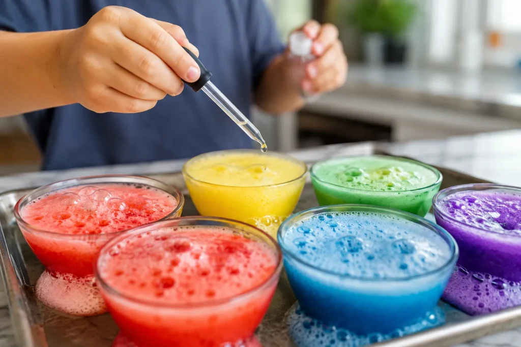 12 Kids Activities That Spark Creativity at Home Today 4 Child mixing colorful fizzing baking soda and vinegar science experiment