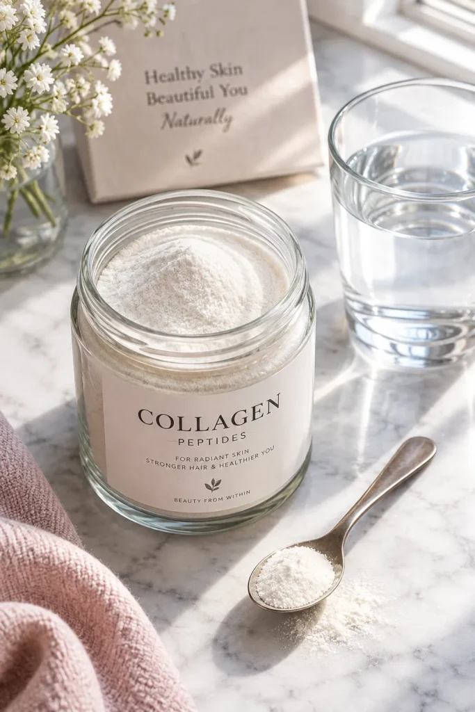 10 Collagen Supplements for Glowing Skin and Hair 3 Collagen powder being poured into a berry smoothie in a clear glass