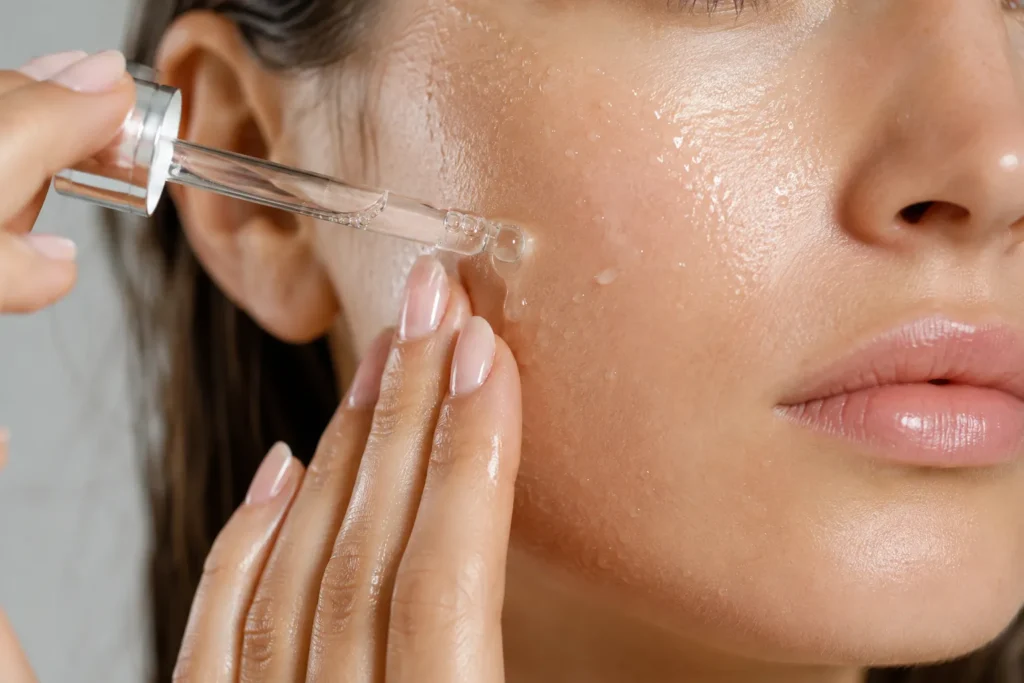 10 Daily Skin Care Habits for Beautiful Skin Every Day 3 Applying lightweight serum to slightly damp skin close up
