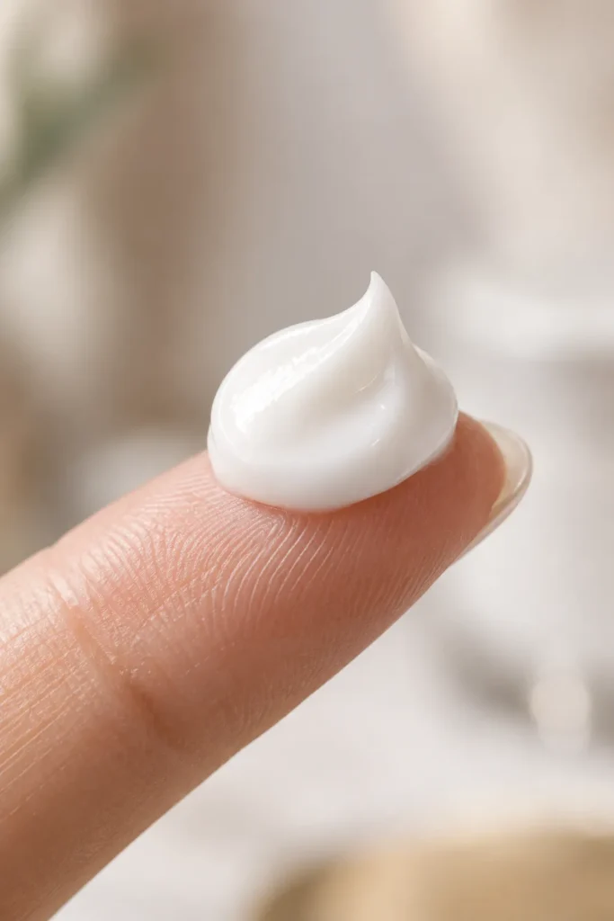 10 Facial Moisturizer Mistakes to Avoid Today 5 Pea sized amount of facial moisturizer on a fingertip