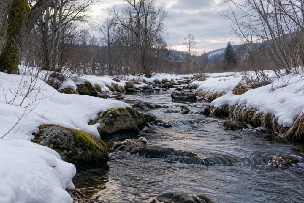 10 Nature Water Views That Feel Pure and Peaceful 12 Melting snow along a quiet creek in early spring