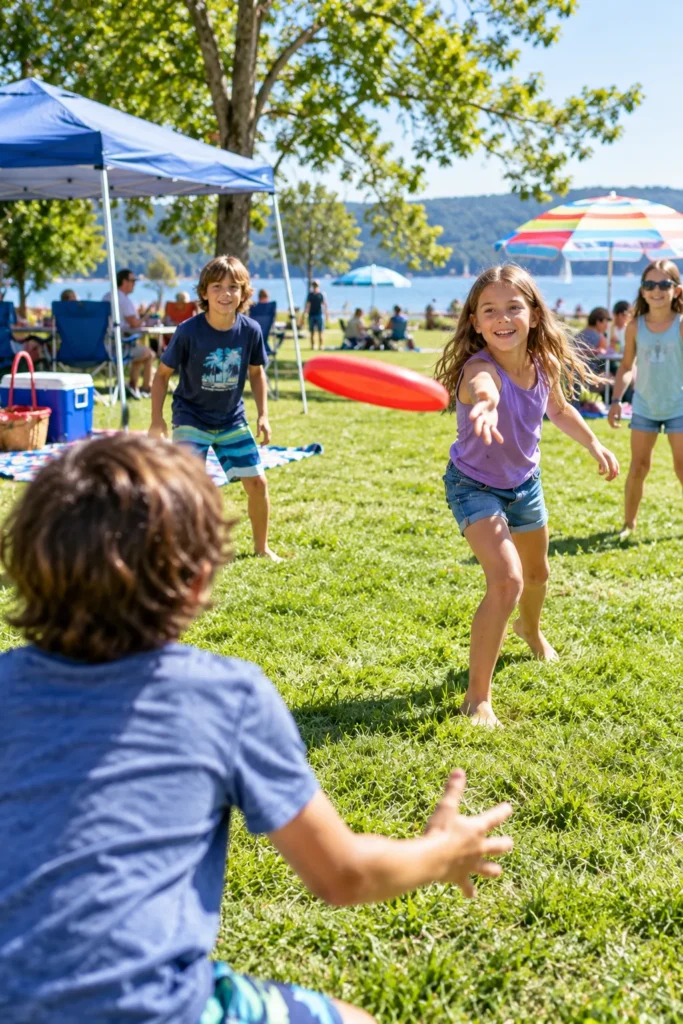 12 Outdoor Fun Activities Everyone Will Love 13 Kids playing frisbee at a community park games day