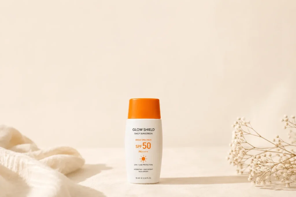 12 Sunscreen Advertisement Tips for Better Results 11 Simple ad closing frame with a call to action and sample size sunscreen bottle