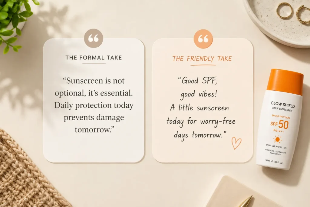 12 Sunscreen Advertisement Tips for Better Results 13 Two ad copy examples comparing technical wording and simple friendly wording