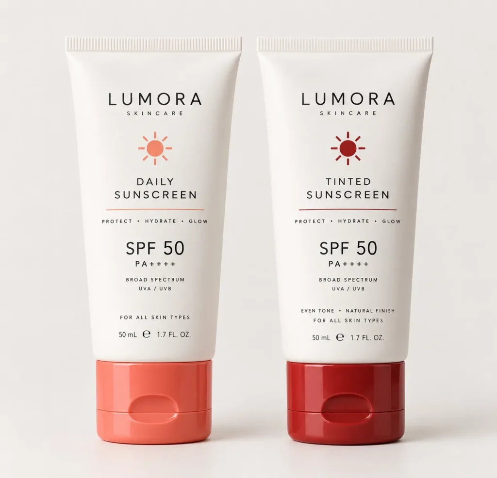 11 Sunscreen Packaging Design Ideas for Modern Brands 9 White sunscreen tube with contrasting coral cap design
