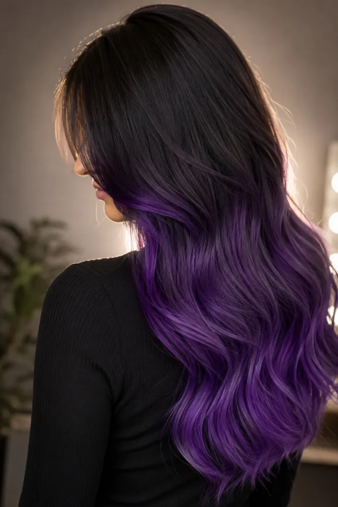 12 Ultra Violet Ideas That Look Bold and Beautiful 7 Hair with a soft gradient from natural roots into ultra violet ends