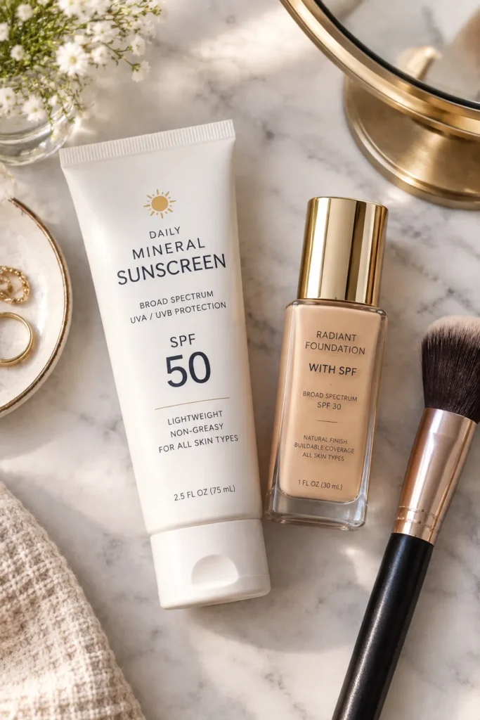 10 UV Protection Mistakes That Could Harm Your Skin 7 Sunscreen layered underneath foundation with SPF for proper protection