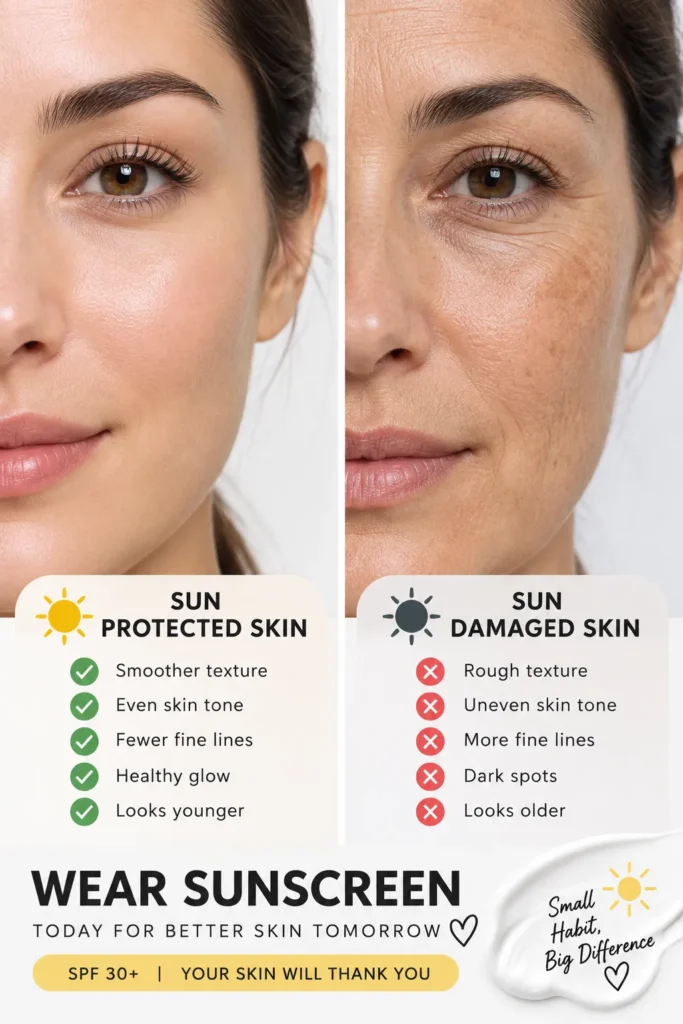 10 UV Rays Facts You Need to Know for Healthy Skin 5 Comparison of sun protected skin versus sun damaged skin texture