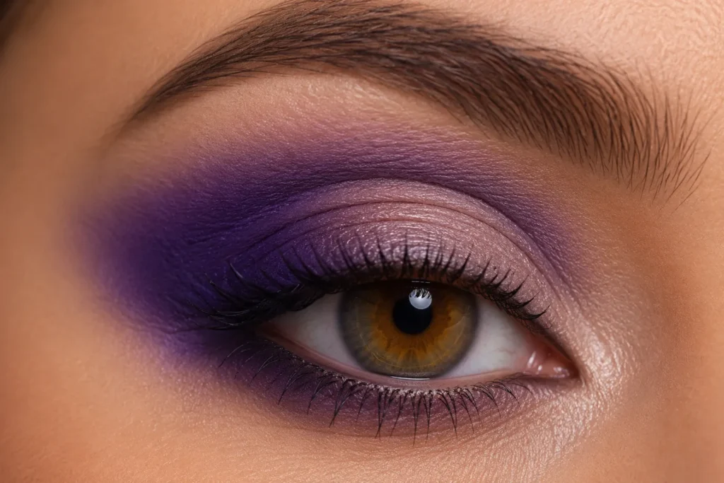 12 Ultra Violet Ideas That Look Bold and Beautiful 2 Close up of an eye with ultra violet eyeshadow blended into a smoky outer corner