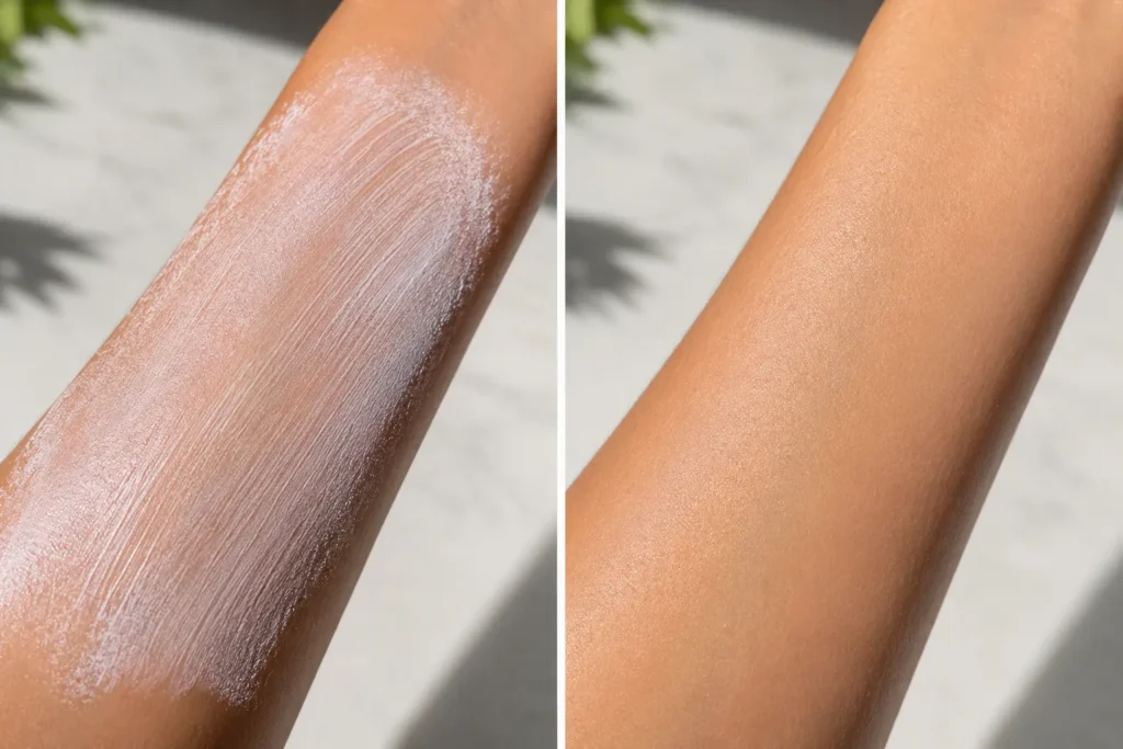 12 Sunscreen Advertisement Tips for Better Results 4 Comparison of chalky white sunscreen texture versus a clear blending sunscreen