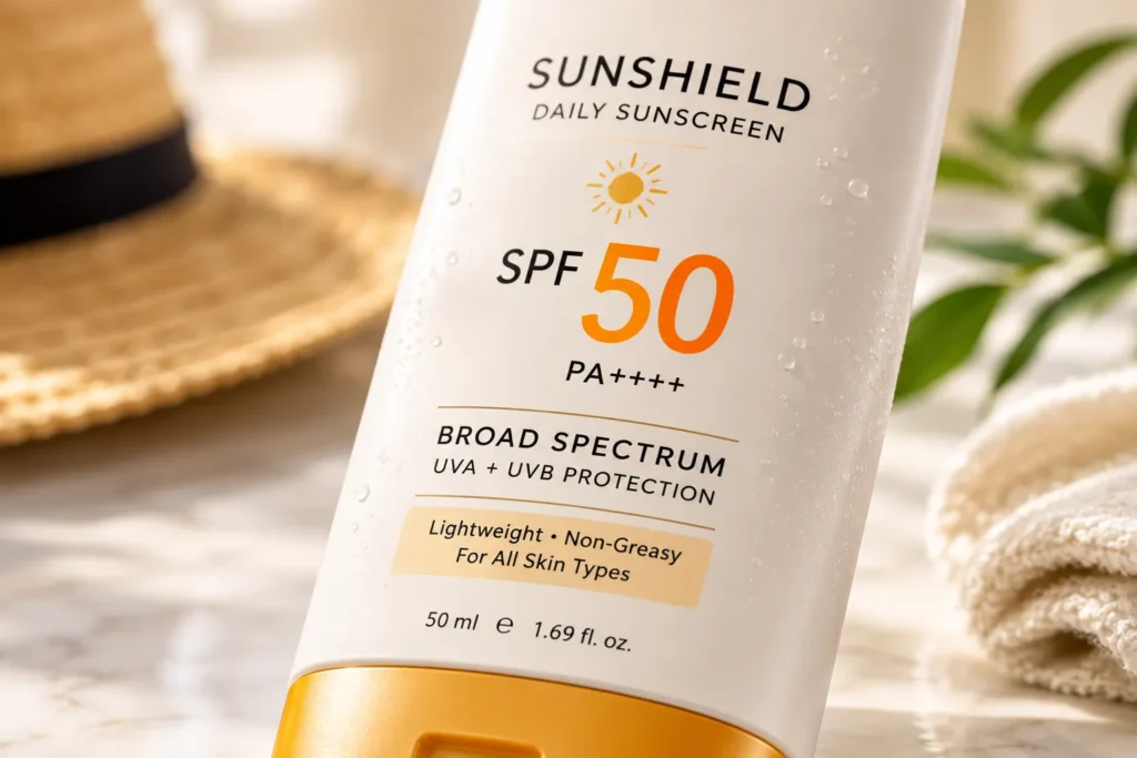 10 Sun Care Mistakes That Could Be Harming Your Skin 6 Close up of a sunscreen label showing broad spectrum SPF protection