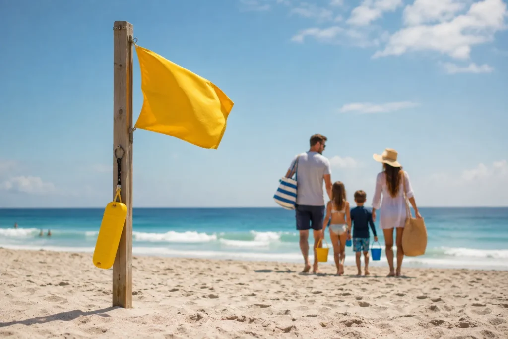 11 Beach Kids Ideas for a Perfect Family Beach Day 8 Lifeguard flag post on the beach for water safety awareness
