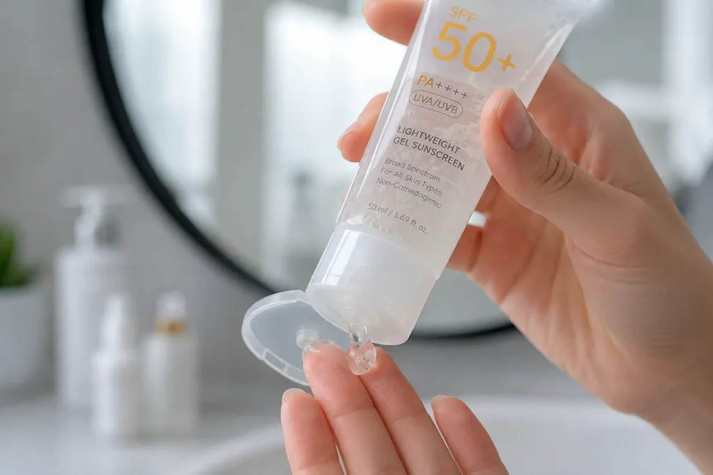 12 SPF 50 Sunscreens for Smooth and Protected Skin 2 Lightweight gel sunscreen for oily skin application close up