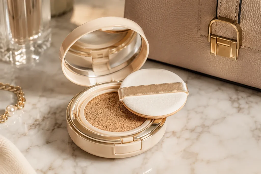 10 Sunscreen Packaging Designs You'll Want to Save 8 Open cushion compact sunscreen with sponge applicator