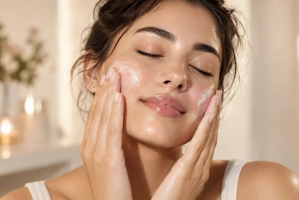 10 Facial Moisturizer Mistakes to Avoid Today 6 Hands gently pressing moisturizer into cheeks using fingertips