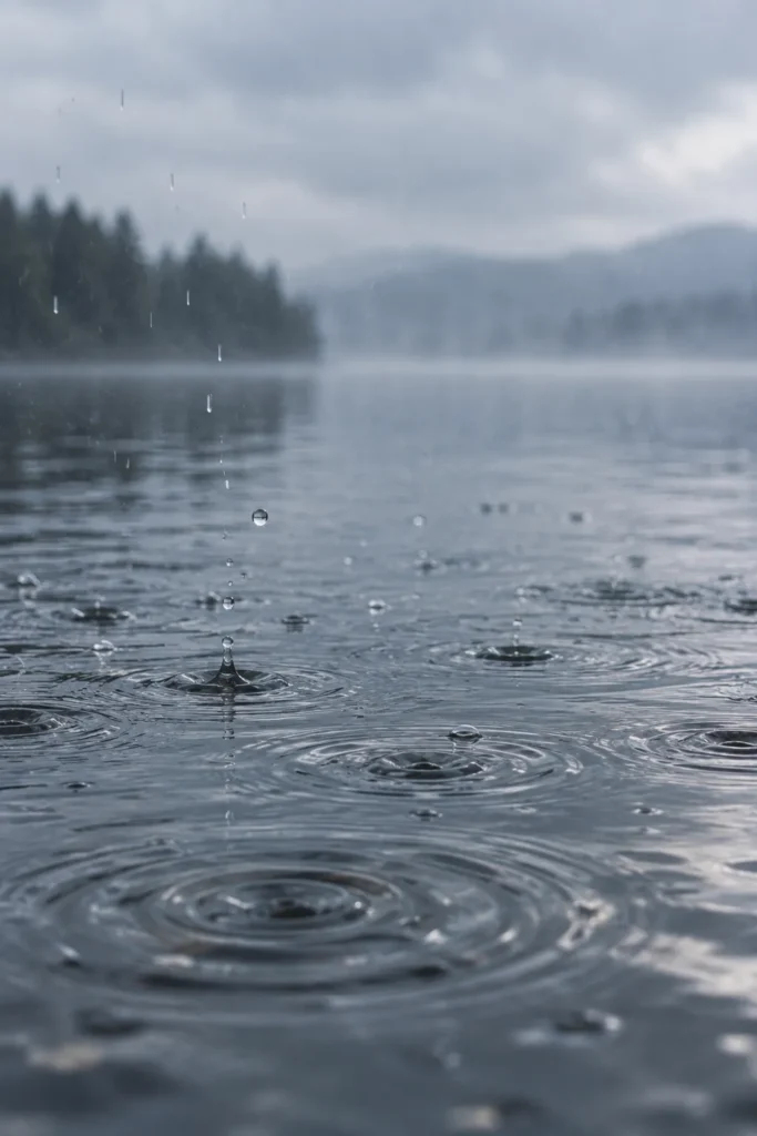10 Nature Water Views That Feel Pure and Peaceful 9 Light rain creating rings on a still lake surface