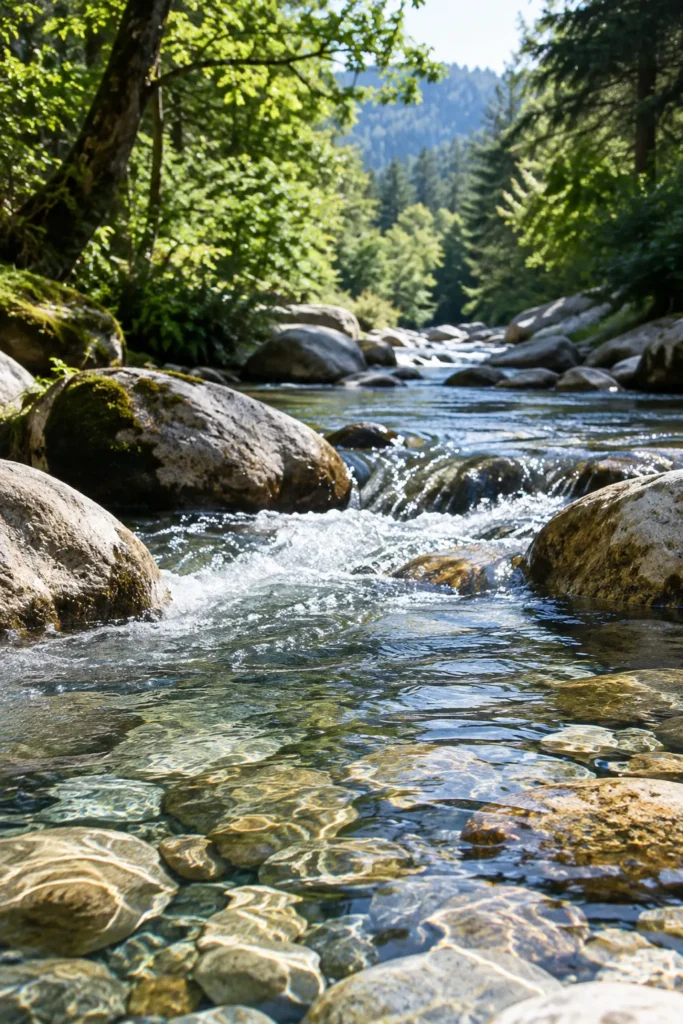 10 Nature Water Views That Feel Pure and Peaceful 11 Clear mountain stream flowing over sunlit rocks