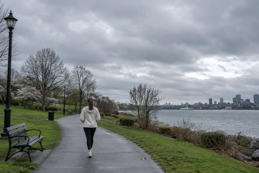 10 UV Rays Facts You Need to Know for Healthy Skin 4 Overcast cloudy sky over a park walking path
